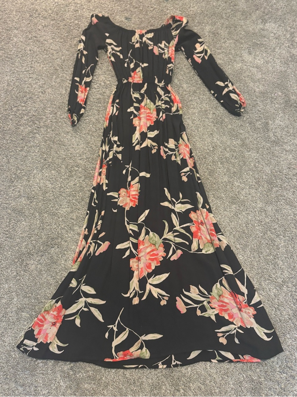 Billabong Black Maxi Dress with Coral and Cream Floral